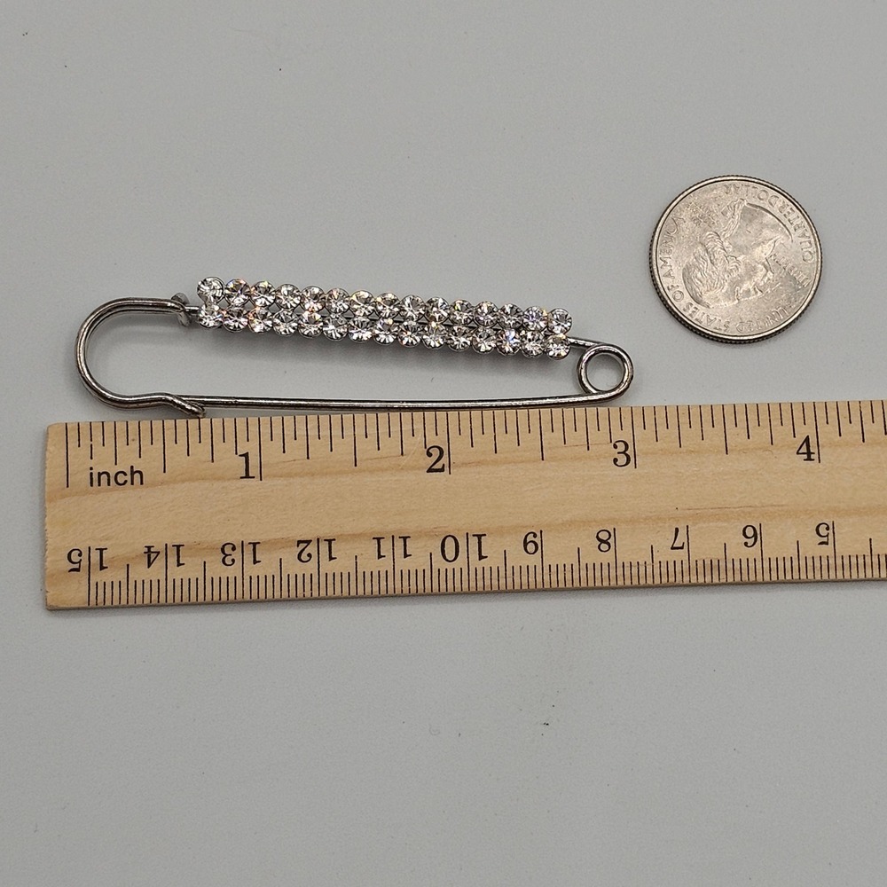 Vintage Rhinestone 3" Safety Pin Brooch Scarf Shawl Sweater Clip Sparkle Glam - Picture 5 of 14